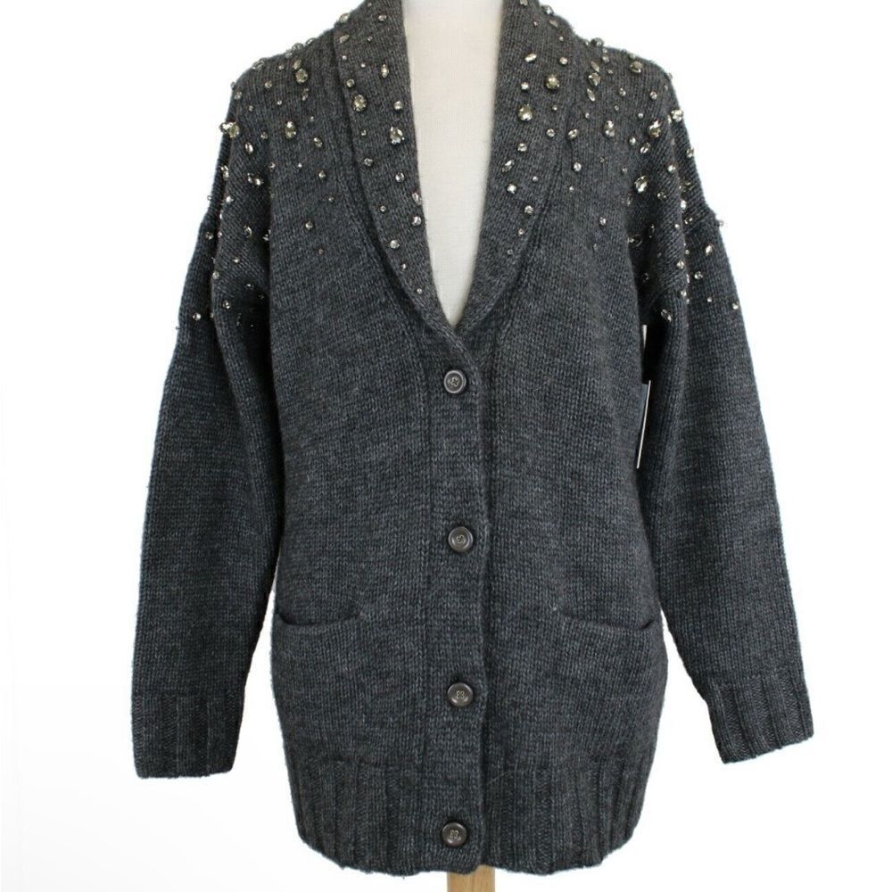 Juicy Couture Black Label Dark gray knit Sweater Rhinestone accents.Size XL